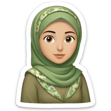 Turkish beautiful finish Konya girl green khaki hijab and light green floral dress and she work on office sticker