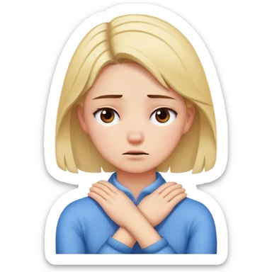 girl holding her neck with crossed hands looking stressed out  sticker