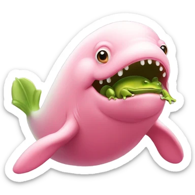 Pink beluga whale with the face of a frog sticker