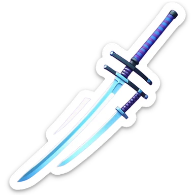 Animated emote: Katana breaking into pixels (purple/blue glitch effect). Loopable 3-frame animation. Minimalist, no background. sticker