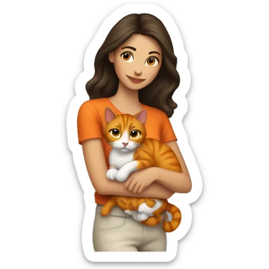 pretty brunette woman holding orange cat sticker