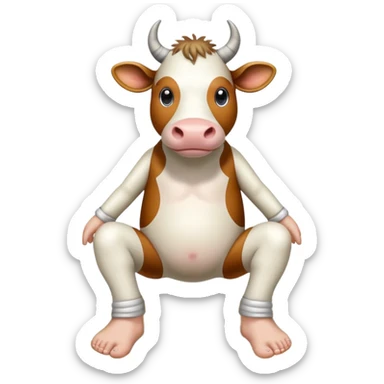 A cow-headed Saturn planet hybrid standing on huge human feet with toes, with Saturn's rings tilted around the middle of the body sticker