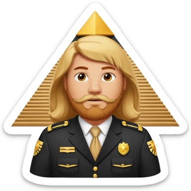 fat male blond reddish long hair agent with three-day-beard in egypt with pyramid. sticker