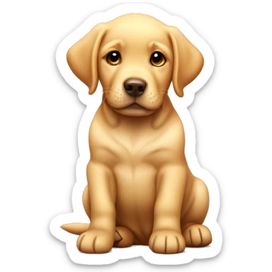 Cute golden Labrador puppy with a many steaks sticker