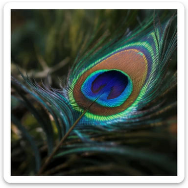 vibrant, realistic peacock feather, highly detailed, professional photography style sticker
