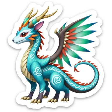 Tribal Colorful Exotic Fionbri-Dutch-Angel-Dragon-Trico-Kalon-Falvie-Vernid-Meloetta-Pokémon-Fakémon-Digimon-Spectrobe-hybrid-fusion, full body sticker