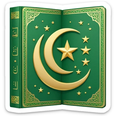 Closed Quran with the Islamic Symbol on it (moon and star) green and only 1 star sticker