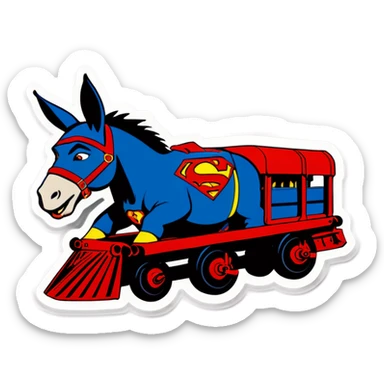 Superman donkey pulls a train wagon sticker