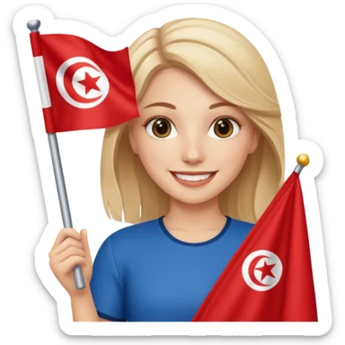 a white  girl holding tunisia flag sticker