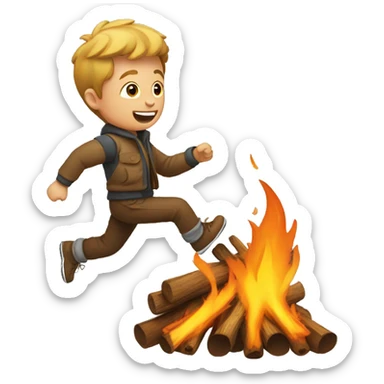 a guy jumpping over a bonfire  sticker