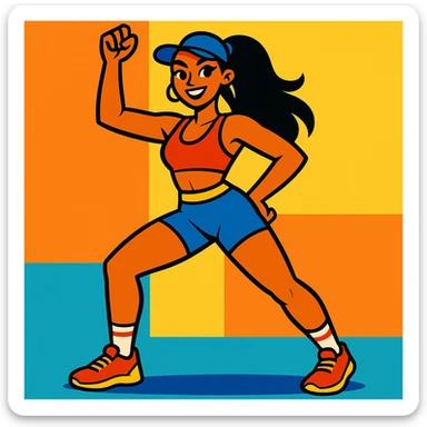 hot girl, sporty style, energetic stance, athletic wear, bright and fun sticker