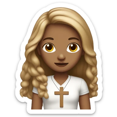 Christian fair skinned girl with light brown long hair and a cross necklace  sticker