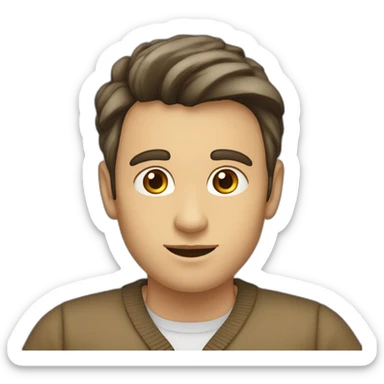 Late 30s, oval face, high cheekbones, small forehead wrinkles, hazel eyes, dark hair with blond highlights, wearing cardigan sticker