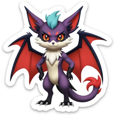Edgy Cool Kawaii Litten-Noivern-Noibat-Absol-Pokémon Full Body sticker