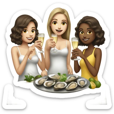 Three brown haired white girls eating oysters and drinking champagne  sticker