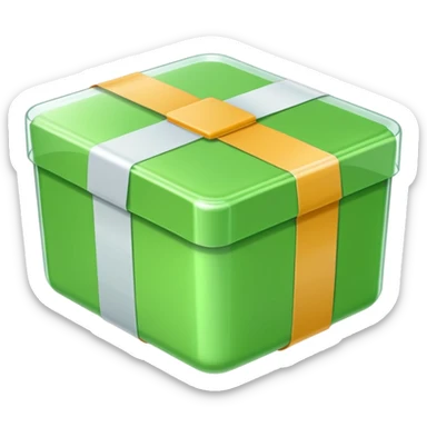 shiny rounded light green box wrapped in tape with white labels sticker