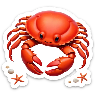 Meme-Worthy Cute Sleeping Red Crab Portrait Emoji, Head resting peacefully with a contented smile, showcasing a robust, vivid scarlet carapace and softly closed eyes in serene slumber, Simplified yet adorably endearing features, highly detailed, glowing with a soft, drowsy ocean light, high shine, relaxed and utterly lovable, stylized with an air of playful laziness, soft glowing outline, capturing the essence of a sleeping red crab that feels destined to become the next viral icon of adorable rest! sticker