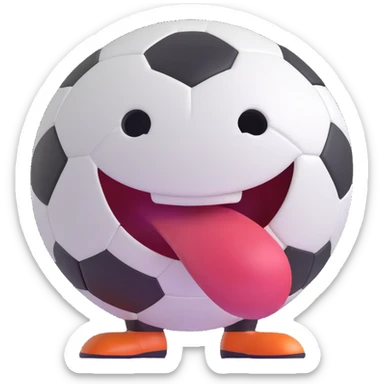 cartoon soccer ball character, grinning with tongue out, fun and friendly sticker