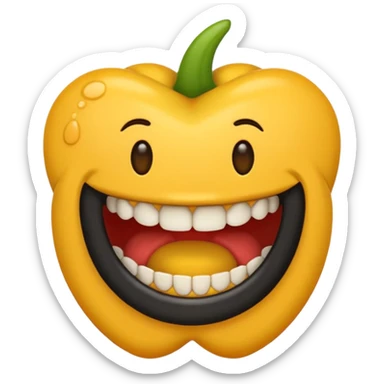 Emoji de pele preta com aparelho dentário bragets com os dentes a mostra bem amarelo sticker
