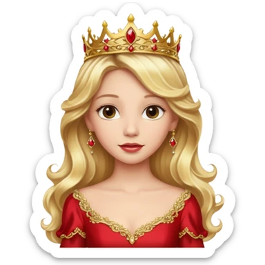 Princess in red Dress with gold Tiara, long wavy Blonde Hair sticker