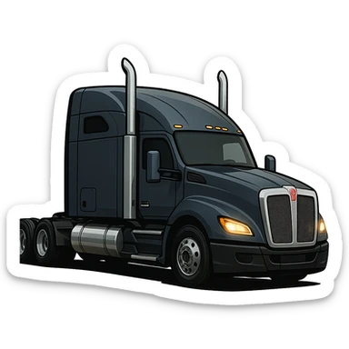2026 Kenworth Sleeper semi truck, side view, headlights on, stylized illustration, no background sticker