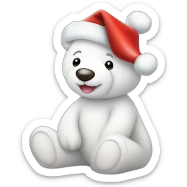 Christmas white teddy bear with Christmas lights and hat on it sticker