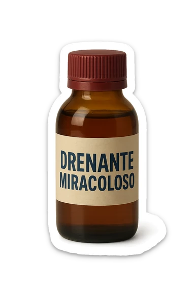 boccetta di drenante da bere, con la scritta "DRENANTE MIRACOLOSO" SULL'ETICHETTA sticker