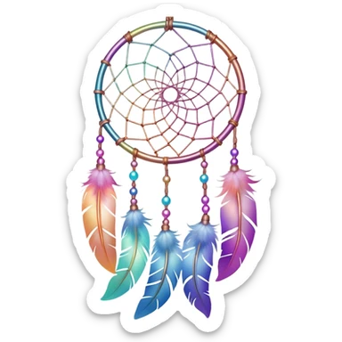 Iridescent pastel rainbow colorful transparent bright light luminescent dream-catcher hanging from an iridescent chain sticker