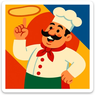 smiling Italian chef spinning pizza dough sticker