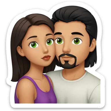 Boy with goatee￼ and black hair brown eyes kinda tan kissing girl brown hair green eyes a little tan sticker