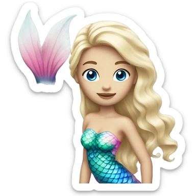 Beautiful, blonde haired, blue eyed, white, mermaid with pink mermaid tail sticker
