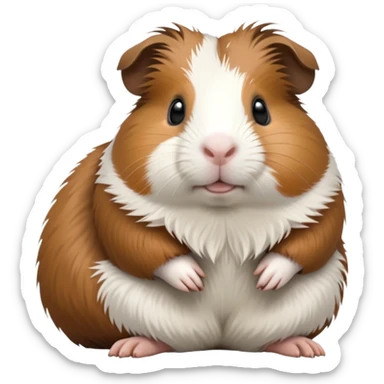 cinematic-[guinea pig]-realistic-full-body-sitting-emoji,-tiny-paws-tucked-close,-head-tilted-dramatically,-fluffy-[brown and white]-fur,-simplified-yet-realistic-focused-features,-highly-detailed,-glowing-with-an-almost-sarcastic-glow sticker