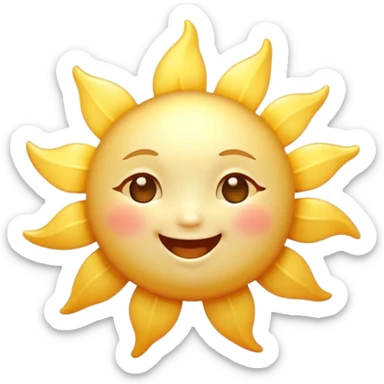 Cinematic tiny happy sun, golden and round, chubby with a warm smile, gentle rays beaming softly, radiating warmth and happiness, irresistibly cute. sticker