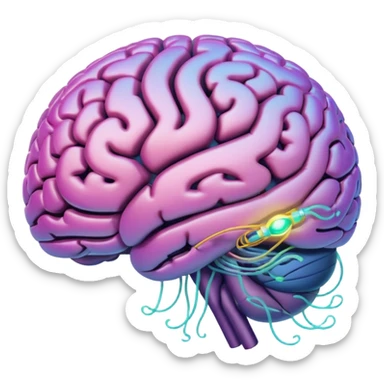 brain with glowing quantum particles around sticker