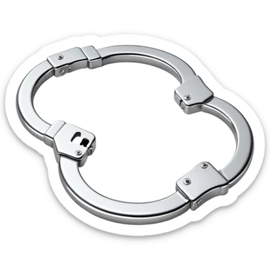 A pair of elegant handcuffs emoji made of silver chrome, smooth rounded design, glossy metallic reflections, luxury fetish aesthetic, minimal iOS emoji style, centered, clean white background sticker