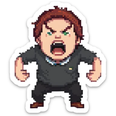 A person yelling angrily, representing a Yandex Market employee shouting at customers sticker