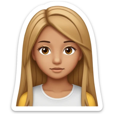make a teenage 17 year old woman emoji with straight long brown hair and blonde highlights and brown eyes with pretty eyelashes wearing a white top  sticker