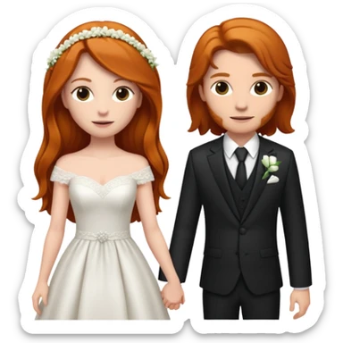 two girls getting married. one long haired ginger in a suit. one long haired dark brunette in a dress sticker