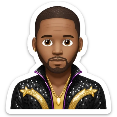 R. Kelly with dark brown hair, black sequin outfit sticker