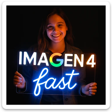 make a girl holding this sign, but sign in made of neon, also add fast below the sign sticker