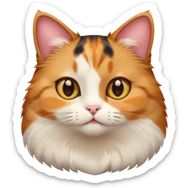 calico cat with cute slim face, small head, hazel eyes, and short but chubby body sticker