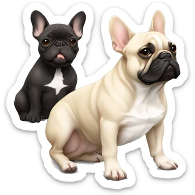 Beige French bulldog sitting beside black brindle French bulldog sticker