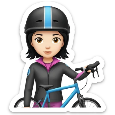 Girl with black hair with bike helmet on standing  sticker