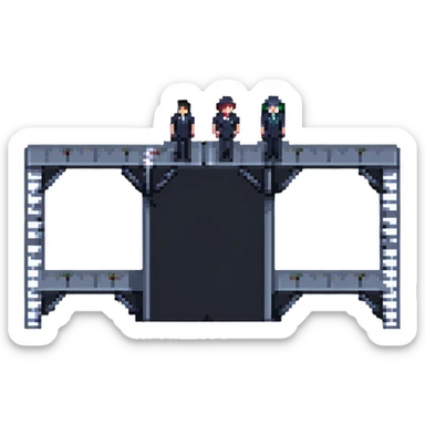 pixel art of a leader and a manager standing on different platforms connected by a bridge sticker