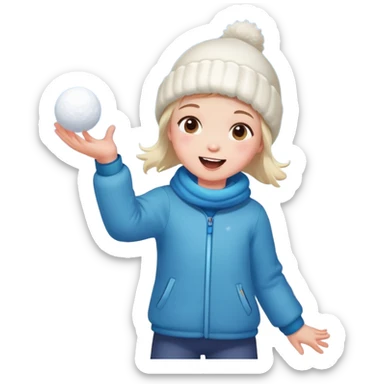 a child throwing a snowball, snowy background, cheerful expression sticker