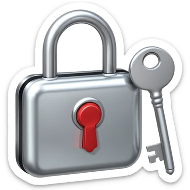 A chrome silver lock and key emoji, smooth metallic surfaces, glossy reflections, luxury swag vibe, minimal iOS emoji style, centered on clean white background sticker