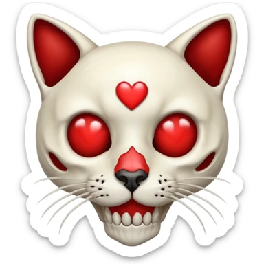cat skull with a heart as nose sticker