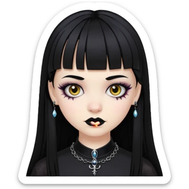Faça uma moça de cabelo preto e micro franja pálida e com maquiagem gótica sticker