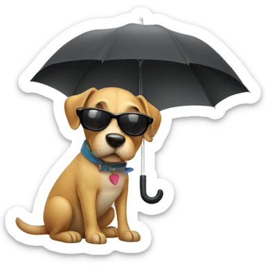Dog wearing sunglasses, with an umbrella  sticker