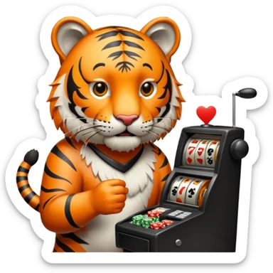 tiger playing a slot machine sticker